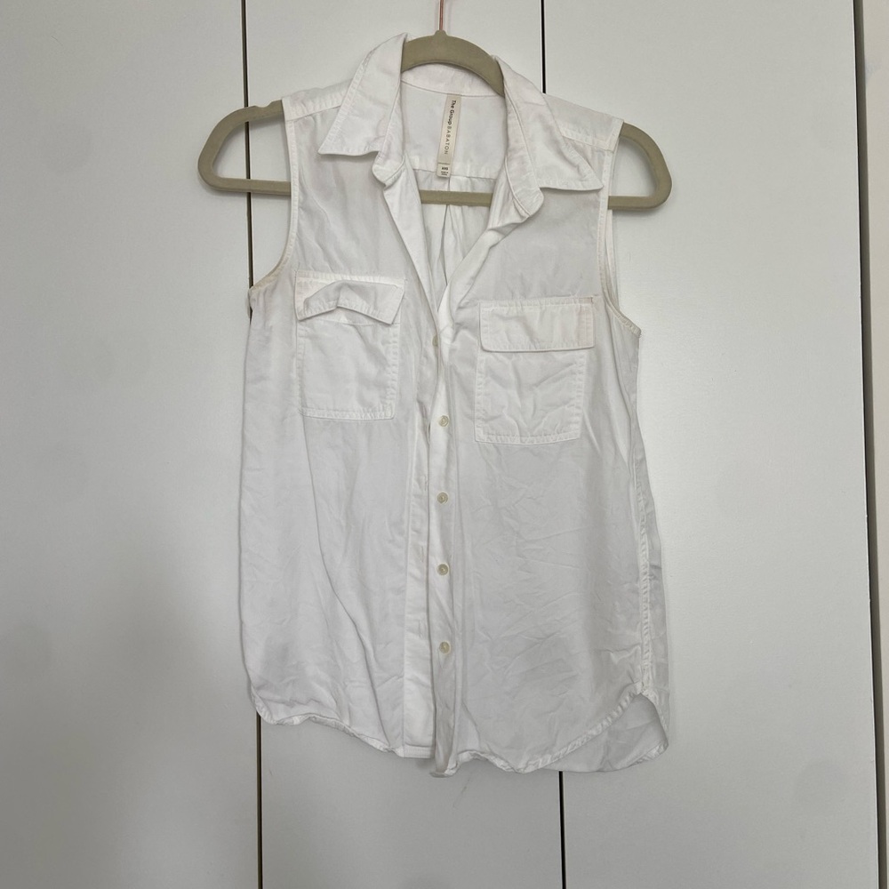 Aritzia Sleeveless White Button-Up Shirt